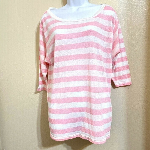 Pink Striped 3/4 Sleeve Scoop Neck Top Size M - Picture 1 of 4